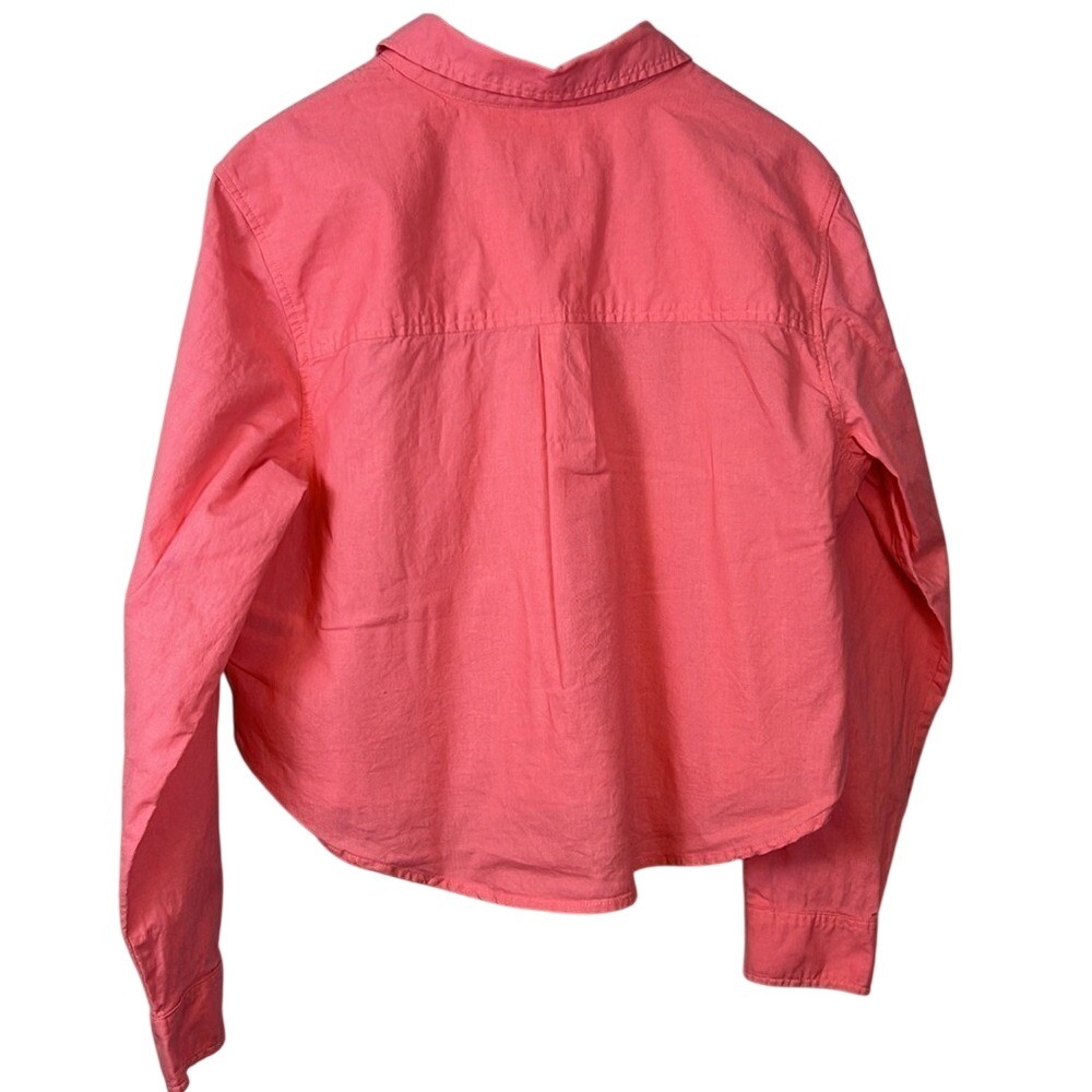 Universal Thread Womens Coral Pink Linen Blend Cropped Button Down Shirt Large - Picture 6 of 8